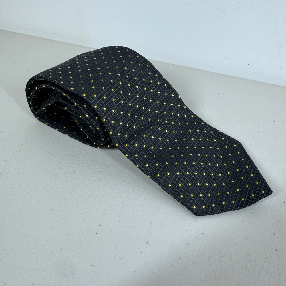Gucci Silk Tie Gray Yellow Micro Dot Pattern Designer Luxury Necktie - Picture 2 of 16